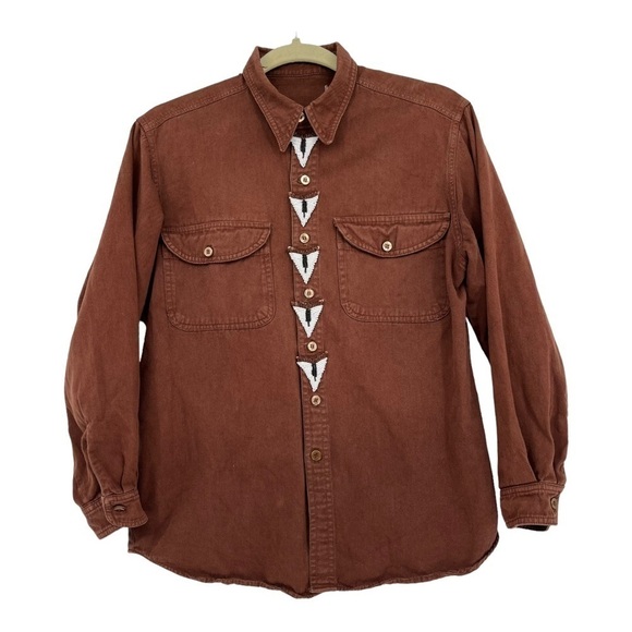 Vintage Brown Button Up Shirt Blouse Beaded Western Style Size Small Made in USA - Picture 1 of 5